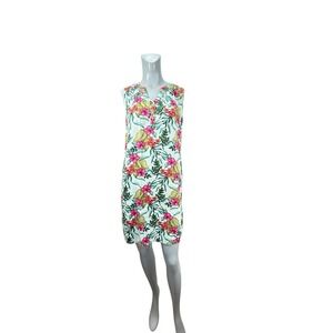 Women's small Caribbean Joe sleeveless multicolor tropical‎ print dress preowned